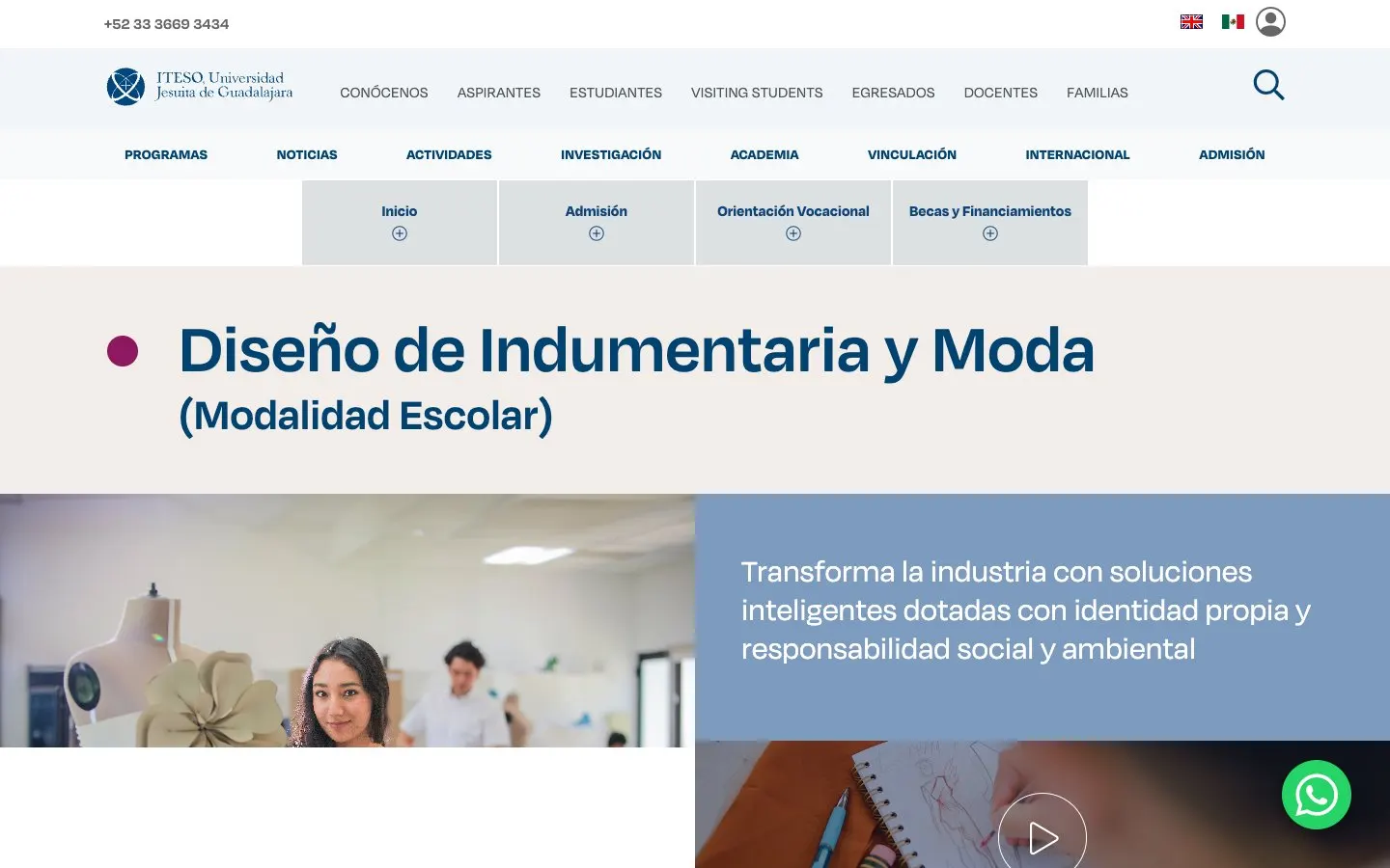 The website of ITESO – Diseño de Indumentaria y Moda