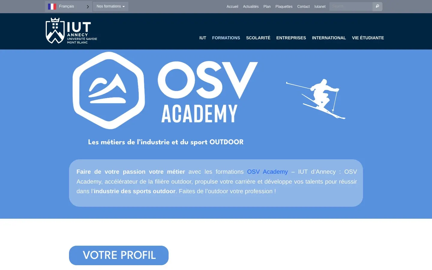 The website of IUT d'Annecy – Licence professionnelle Outdoor Softgoods Design & Development