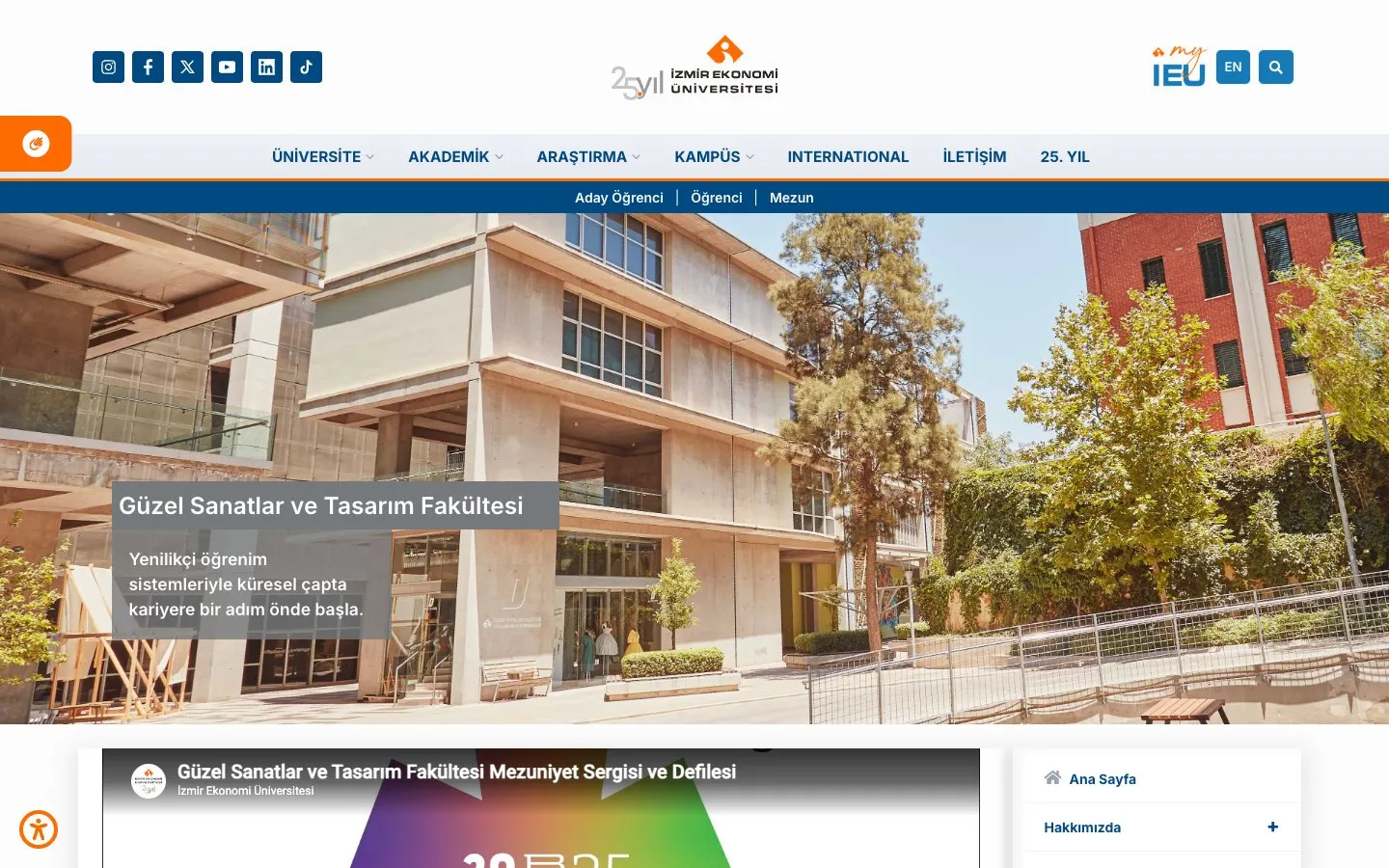 İzmir Ekonomi Üniversitesi – Güzel Sanatlar ve Tasarım Fakültesi की वेबसाइट