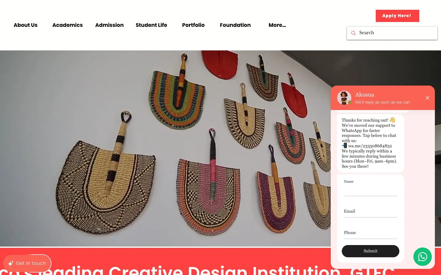 The website of JACCD Design Institute Africa