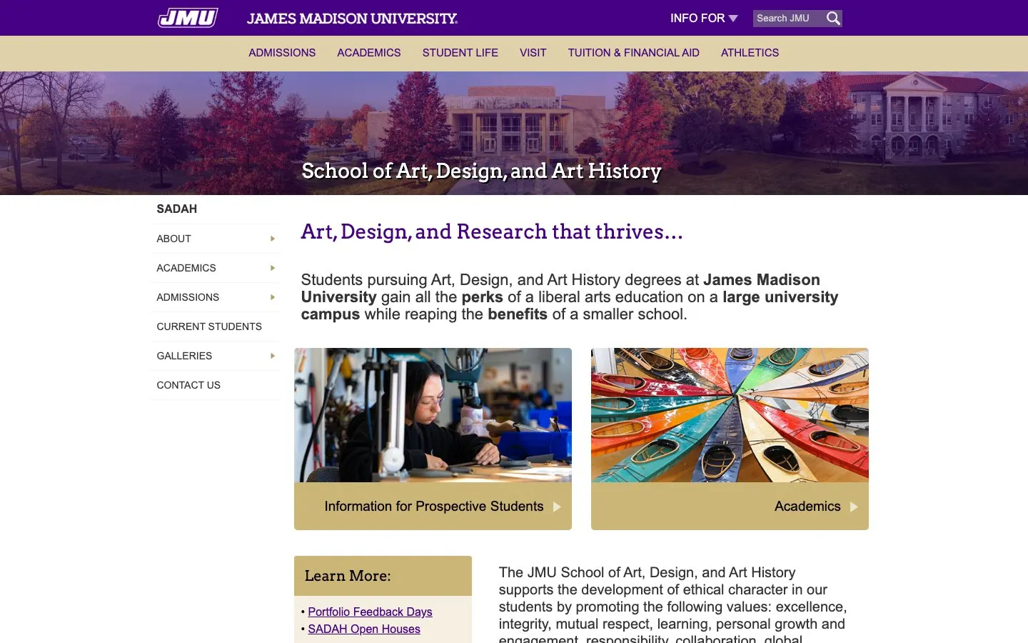 James Madison University – School of Art, Design and Art History 的网站