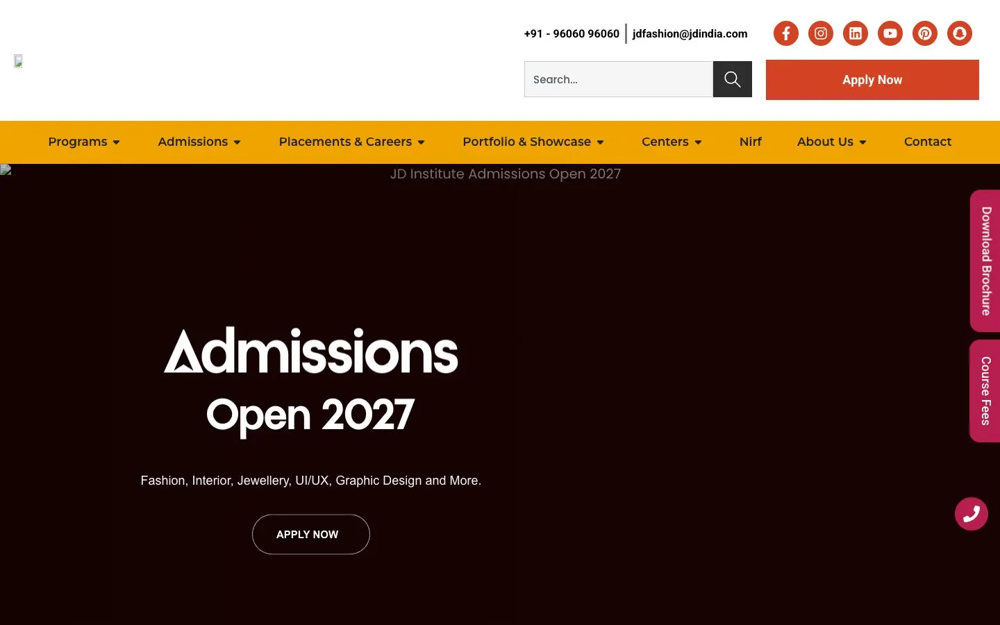 El sitio web de JD Institute of Fashion Technology