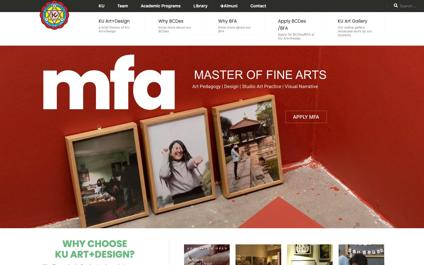 The website of KU Art+Design – Kathmandu University