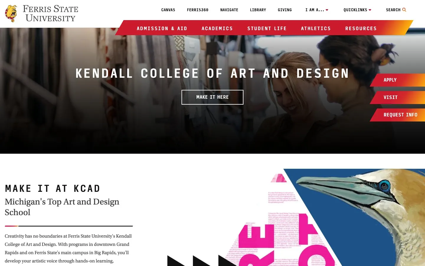 الموقع الإلكتروني لـ Kendall College of Art and Design (KCAD)