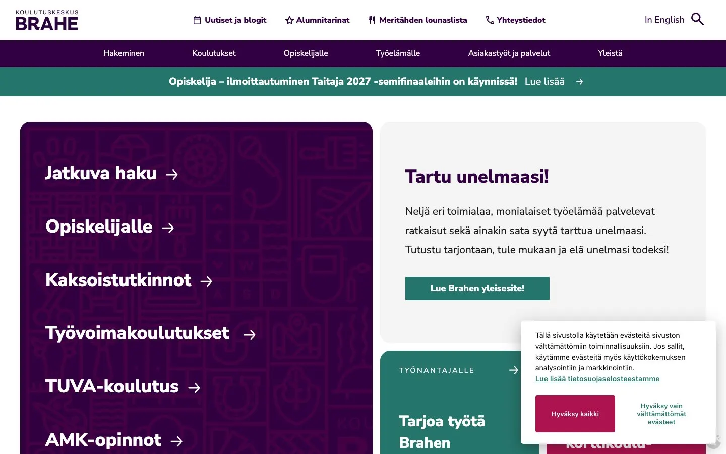 The website of Koulutuskeskus Brahe