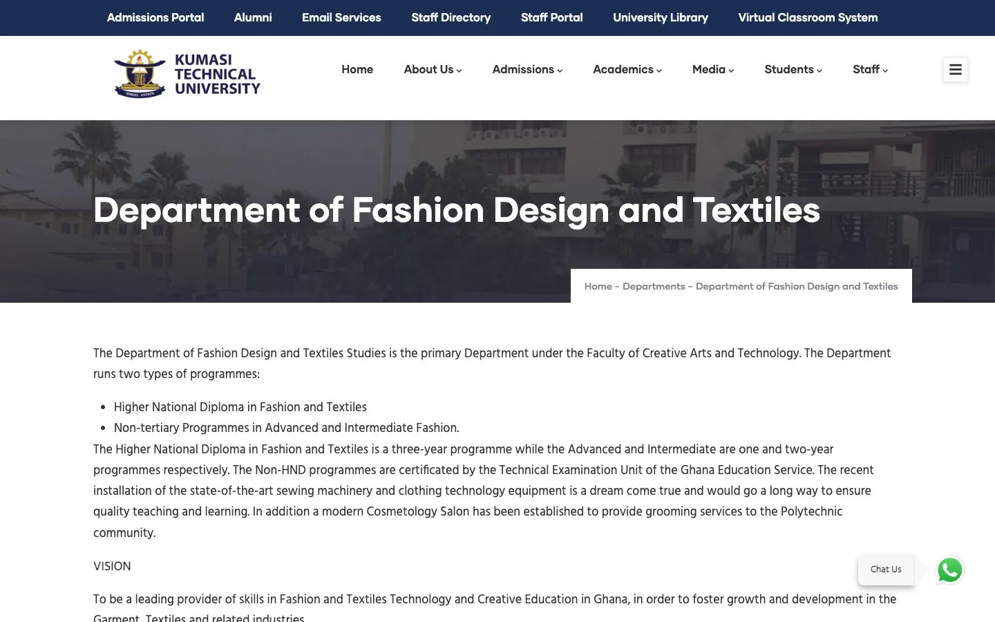 Сайт школы Kumasi Technical University – Department of Fashion Design and Textiles