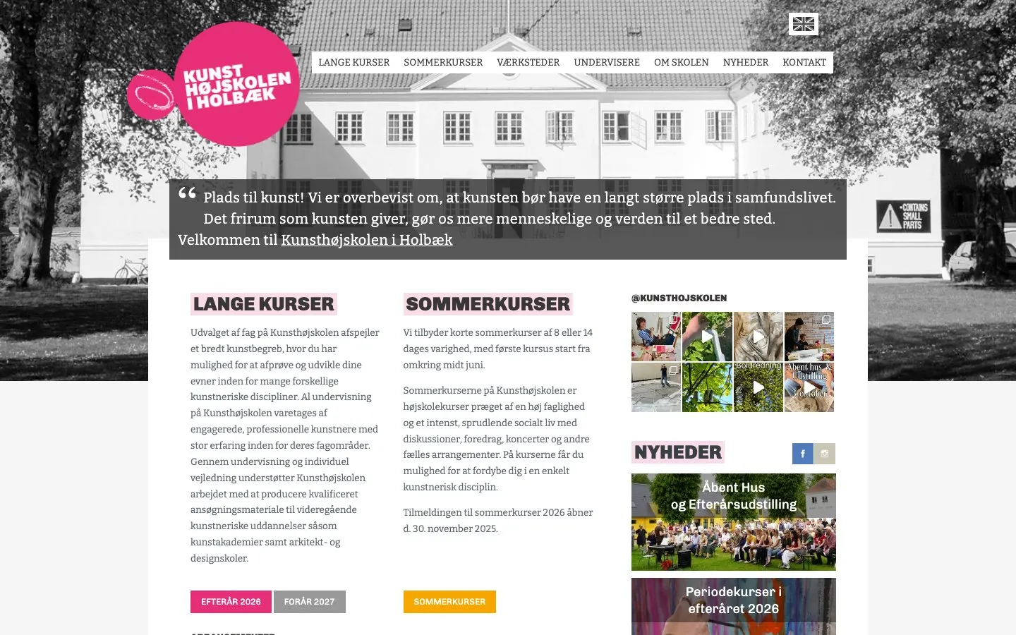 The website of Kunsthøjskolen i Holbæk