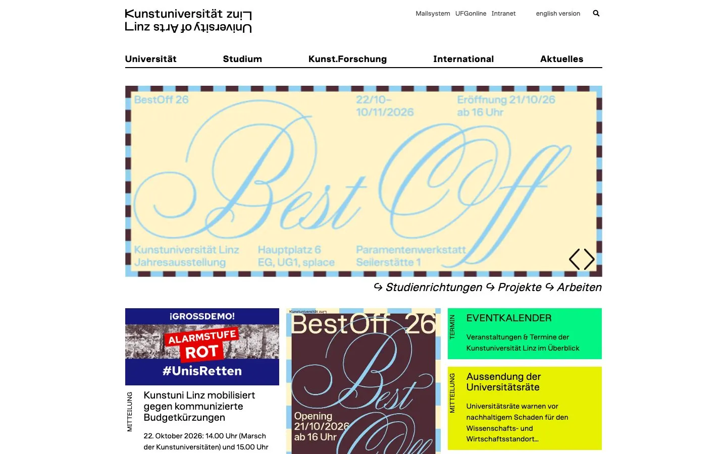 The website of Kunstuniversität Linz