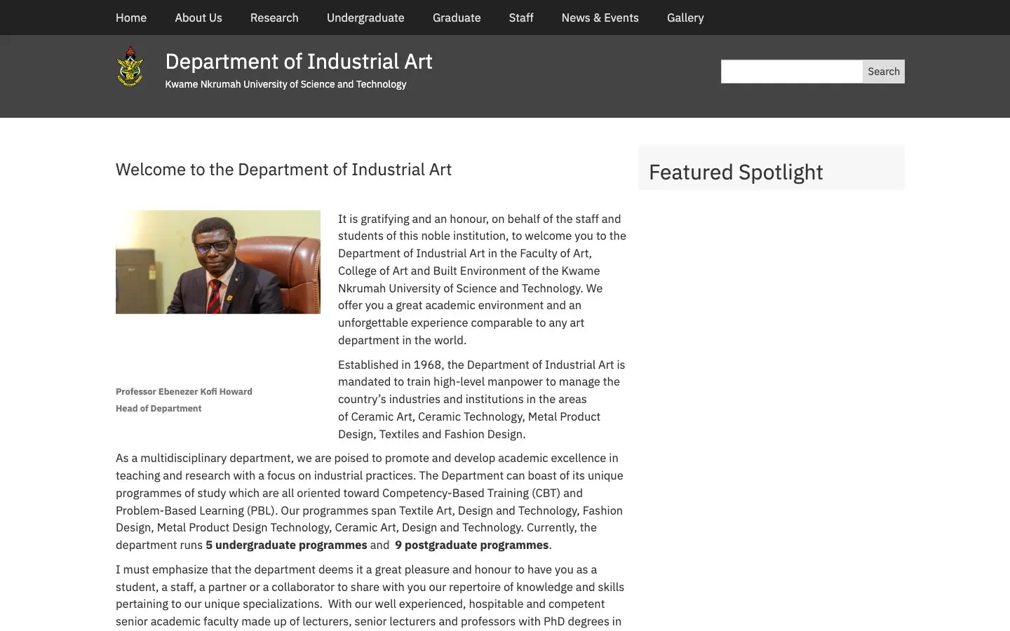 The website of KNUST - Department of Industrial Art
