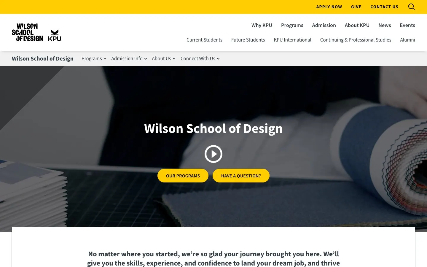 Die Website von Kwantlen Polytechnic University - Wilson School of Design