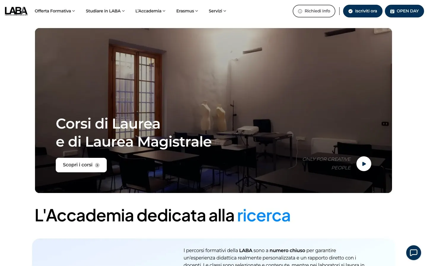 الموقع الإلكتروني لـ LABA Firenze