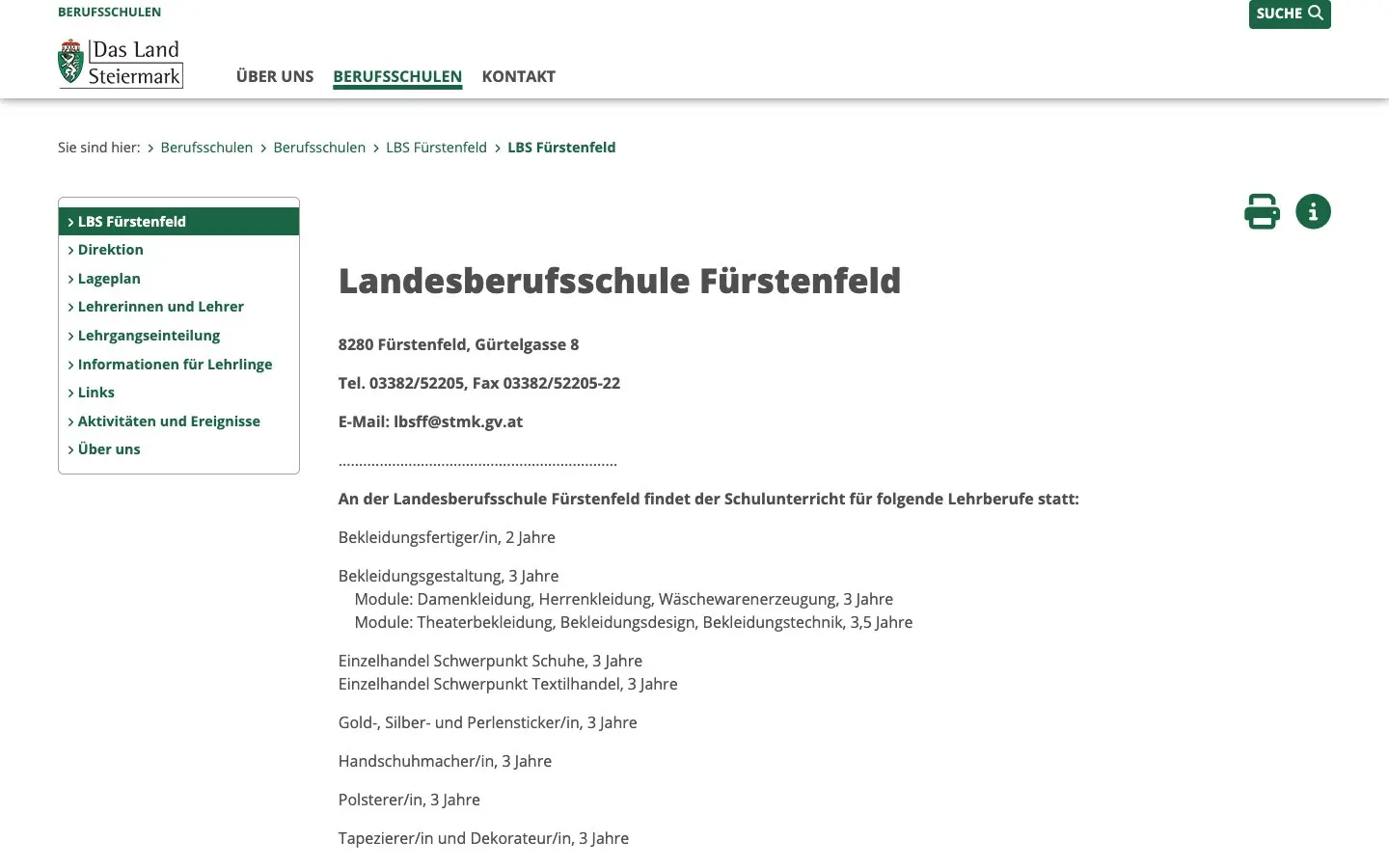 The website of Landesberufsschule Fürstenfeld
