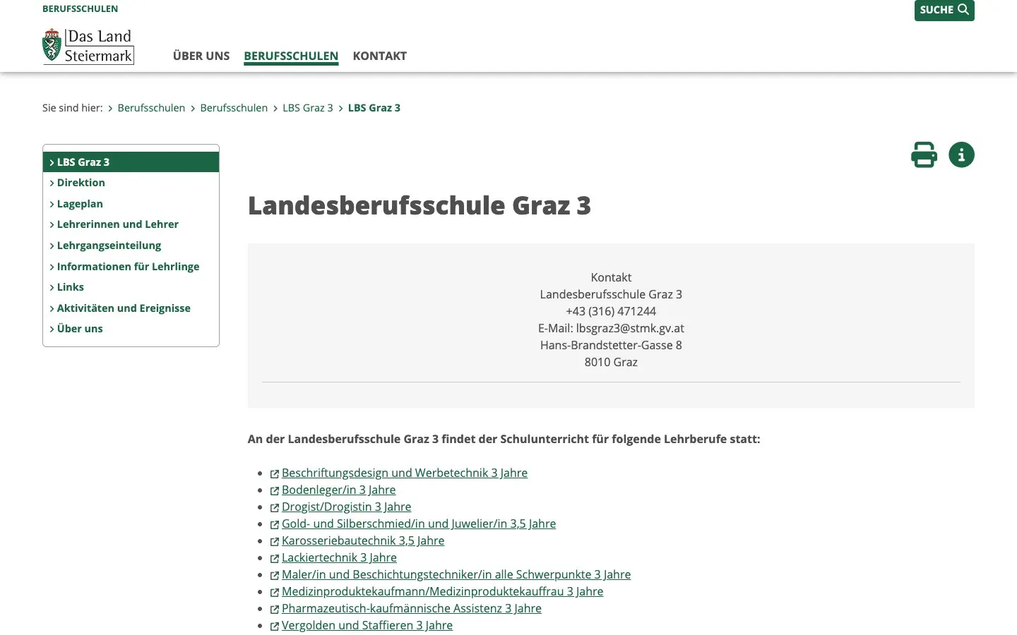 The website of Landesberufsschule Graz 3