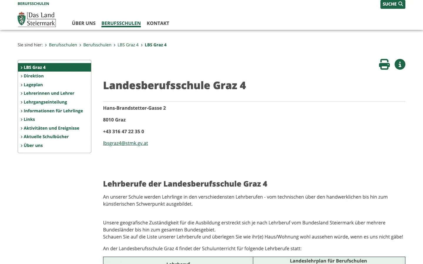 The website of Landesberufsschule Graz 4
