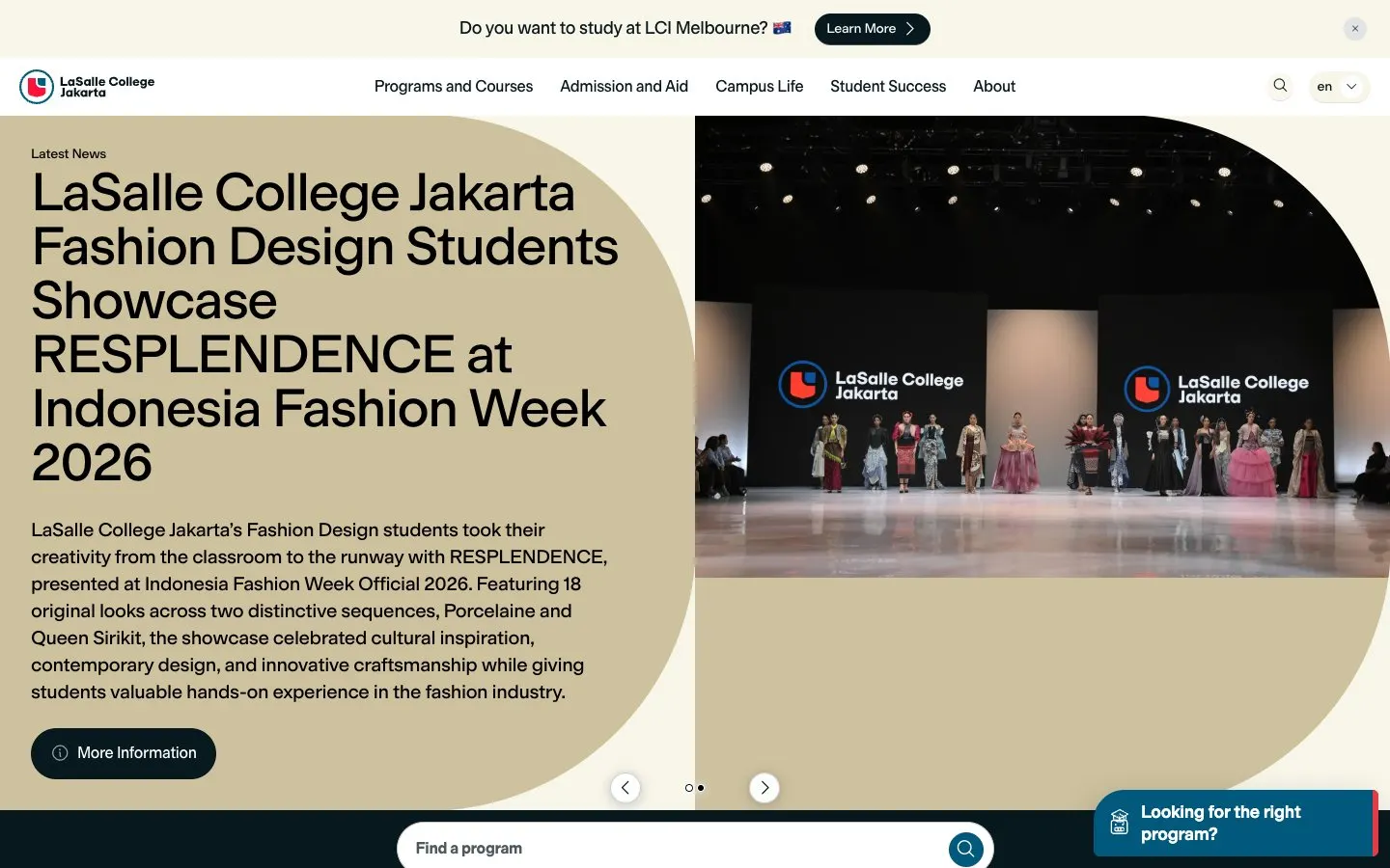 The website of LaSalle College Jakarta