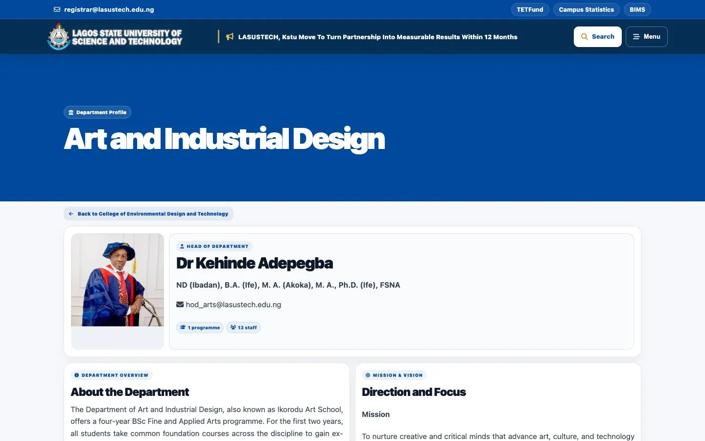 Il sito di LASUSTECH – Department of Art and Industrial Design (Ikorodu Art School)