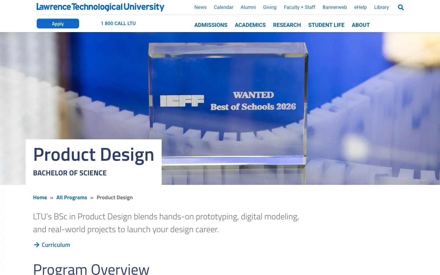 الموقع الإلكتروني لـ Lawrence Technological University – College of Architecture + Design (Product Design)