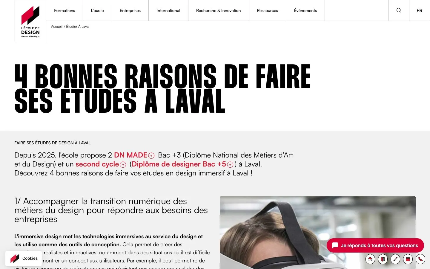 The website of L'École de design Nantes Atlantique – campus de Laval