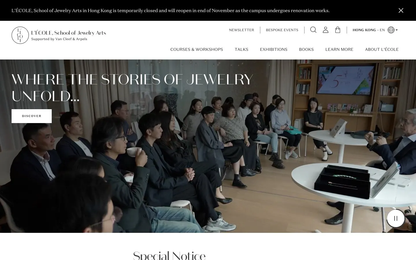 The website of L'ÉCOLE, School of Jewelry Arts – Hong Kong