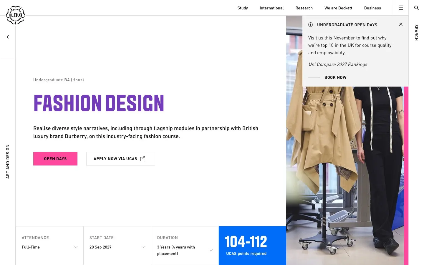 The website of Leeds Beckett University – Fashion Design