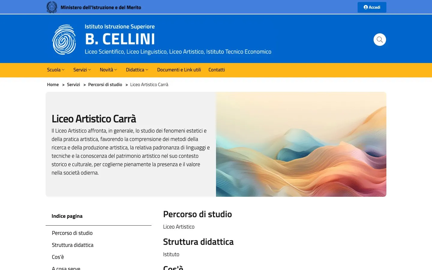 الموقع الإلكتروني لـ Liceo Artistico «Carrà» – Istituto Cellini