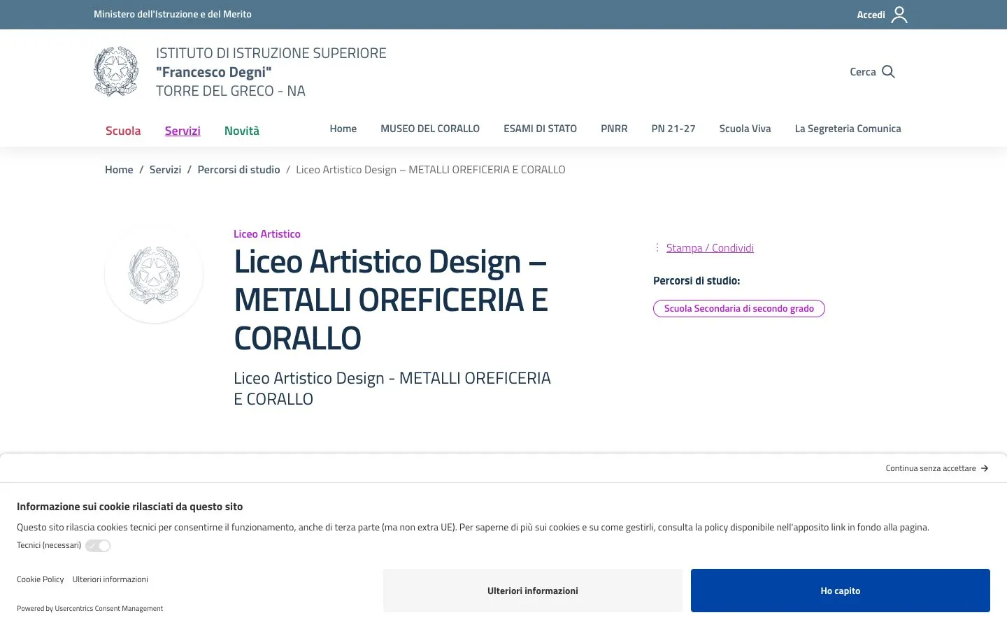 El sitio web de Liceo Artistico «Francesco Degni» – Metalli, oreficeria e corallo