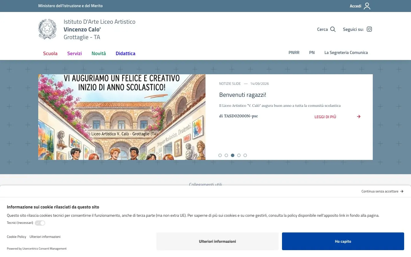The website of Liceo Artistico «Vincenzo Calò»