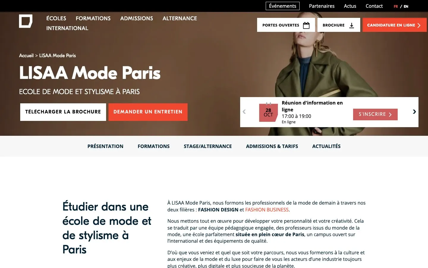 Il sito di LISAA Mode Paris