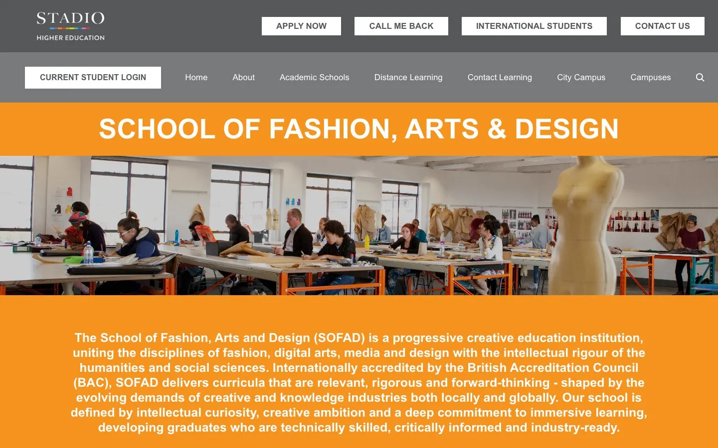 The website of STADIO School of Fashion, Arts & Design (formerly LISOF)