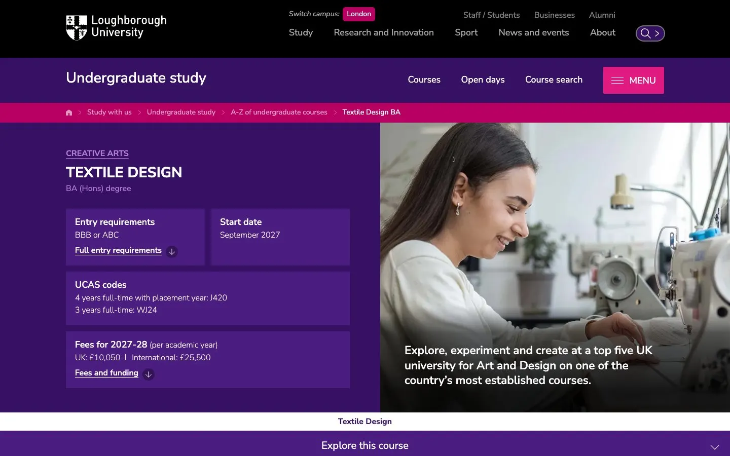 The website of Loughborough University – School of Design and Creative Arts