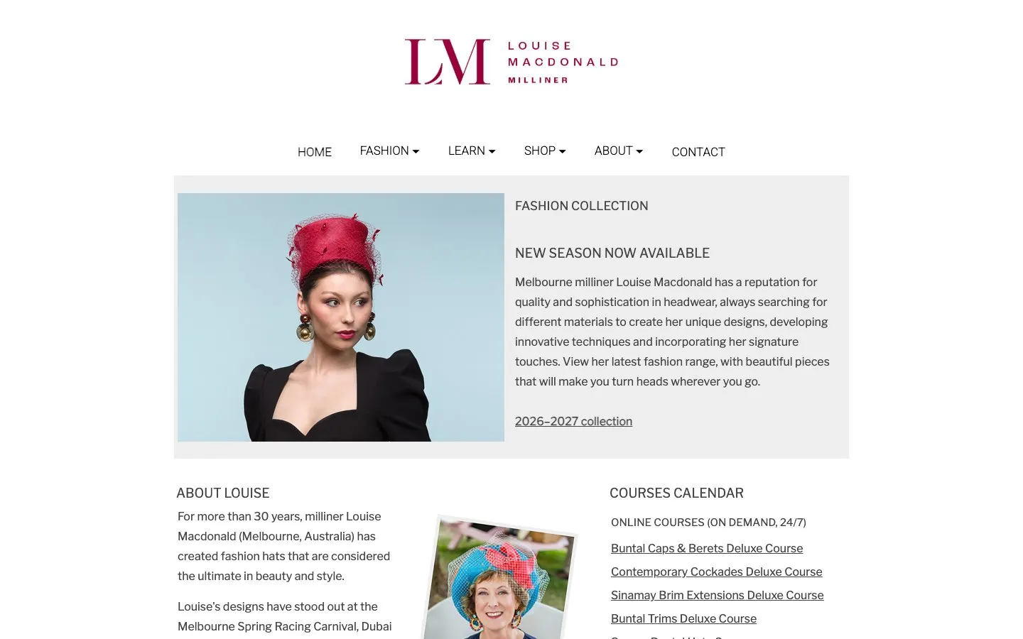 Louise Macdonald Millinery की वेबसाइट