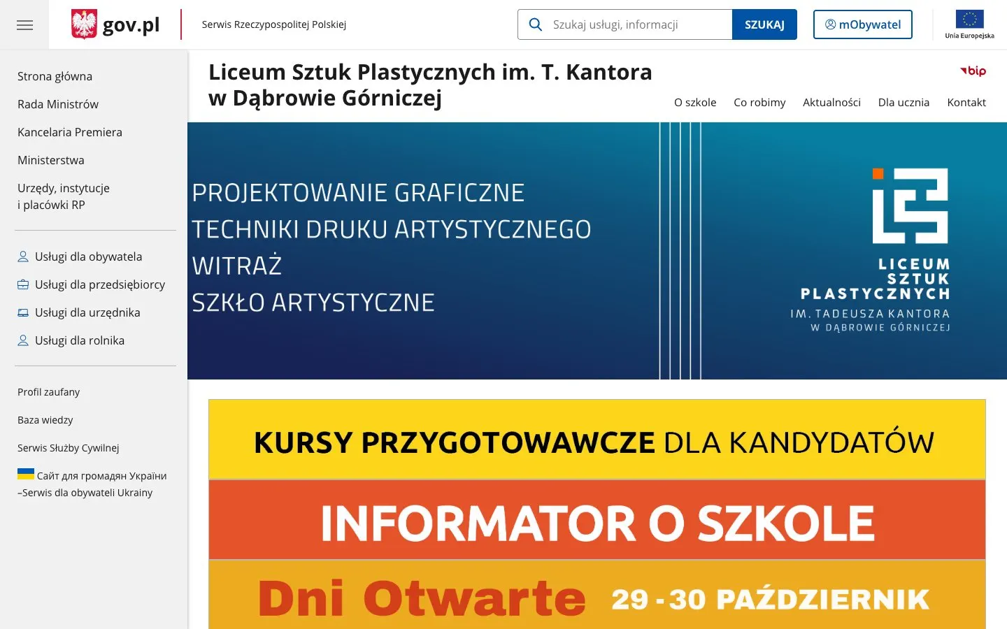 The website of LSP im. Tadeusza Kantora w Dąbrowie Górniczej