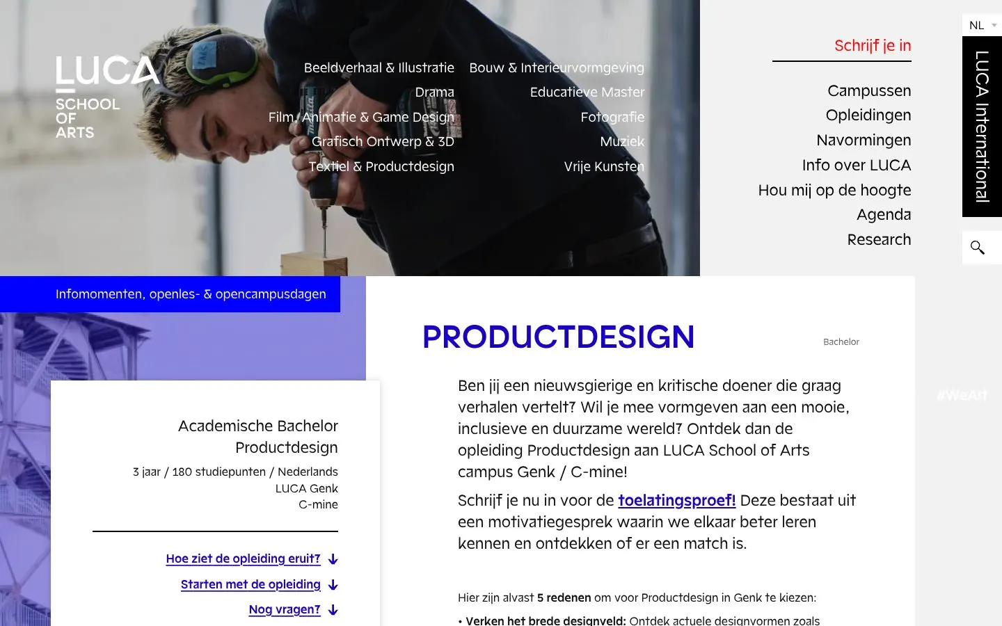 The website of LUCA School of Arts – Campus Genk C-mine