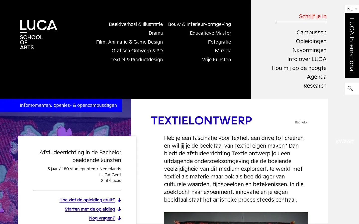 The website of LUCA School of Arts – Campus Gent Sint-Lucas