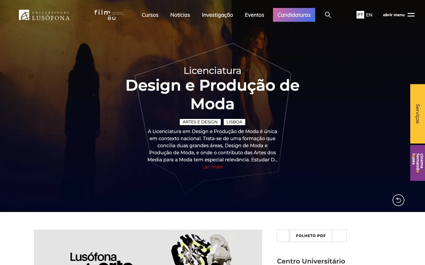 Le site de Lusófona – Design e Produção de Moda