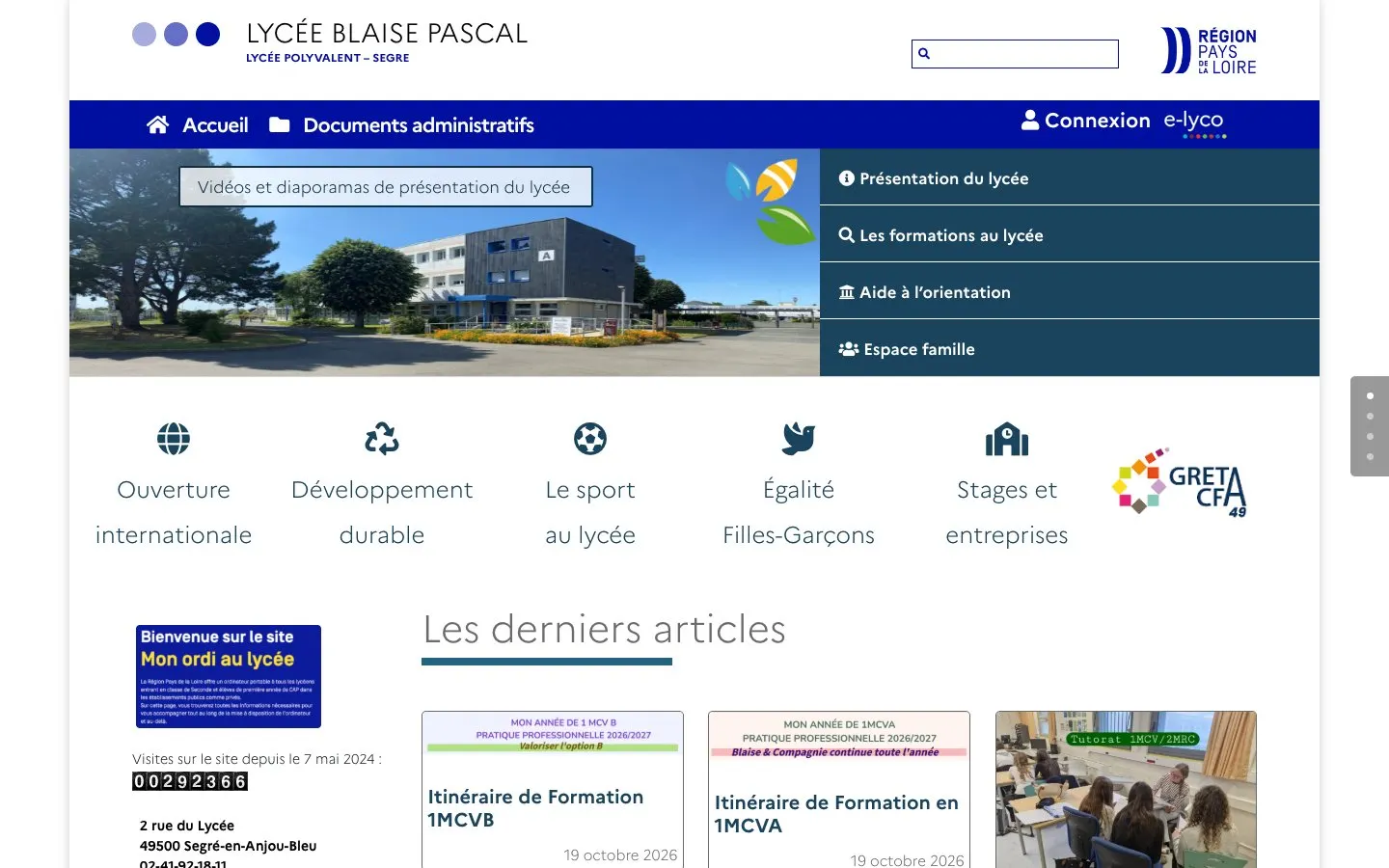 Сайт школы Lycée Blaise Pascal