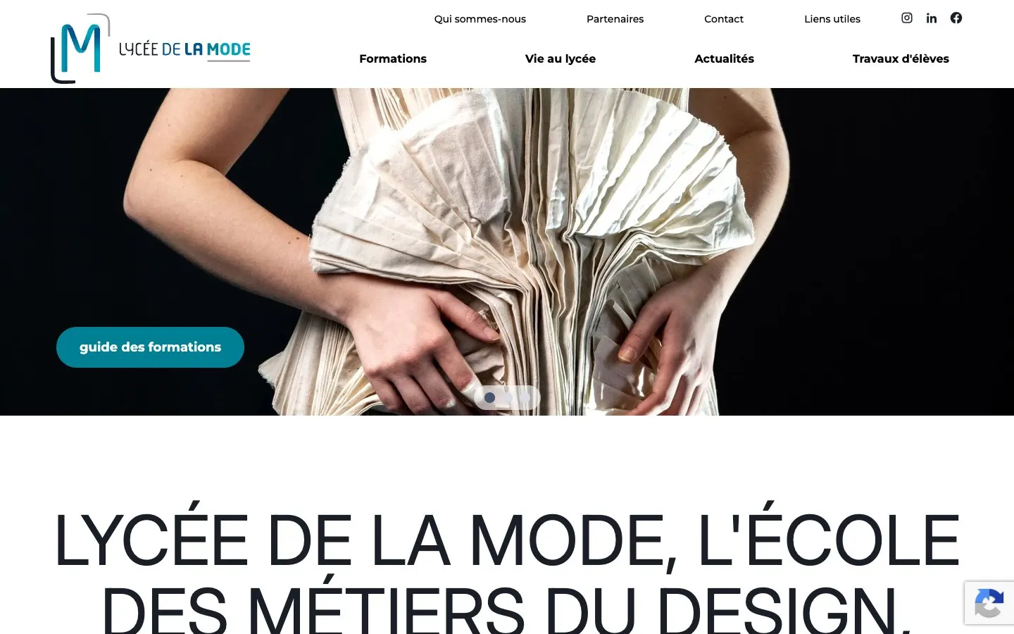 The website of Lycée de la Mode