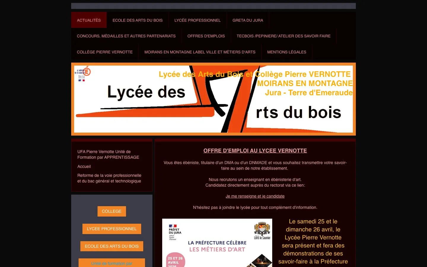 The website of Lycée des Arts du Bois Pierre Vernotte