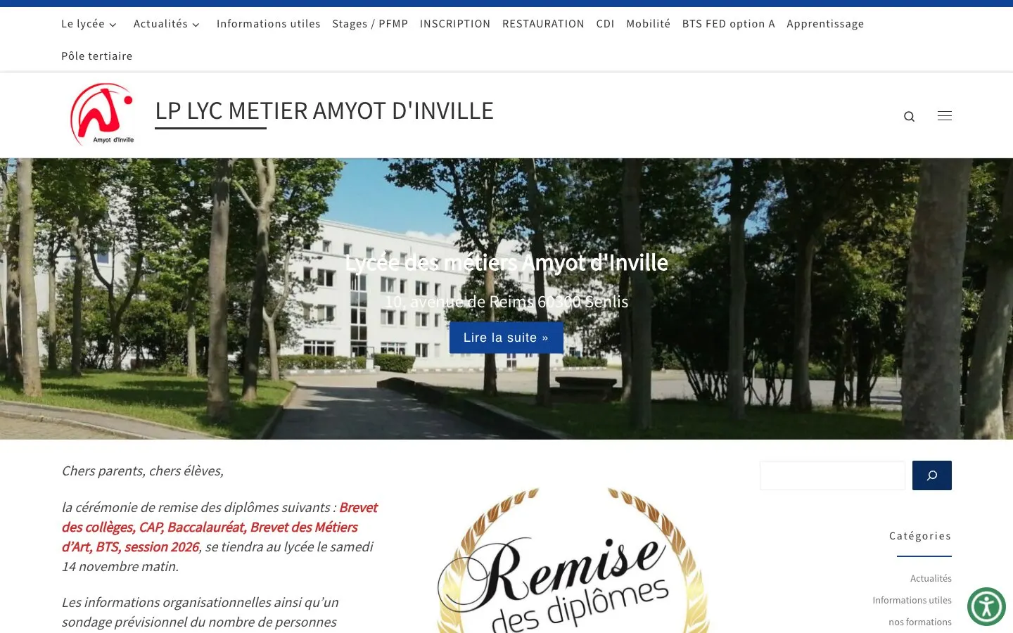 The website of Lycée des métiers Amyot d'Inville