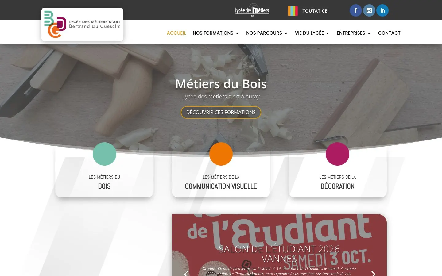 The website of Lycée des métiers d'art Bertrand Du Guesclin
