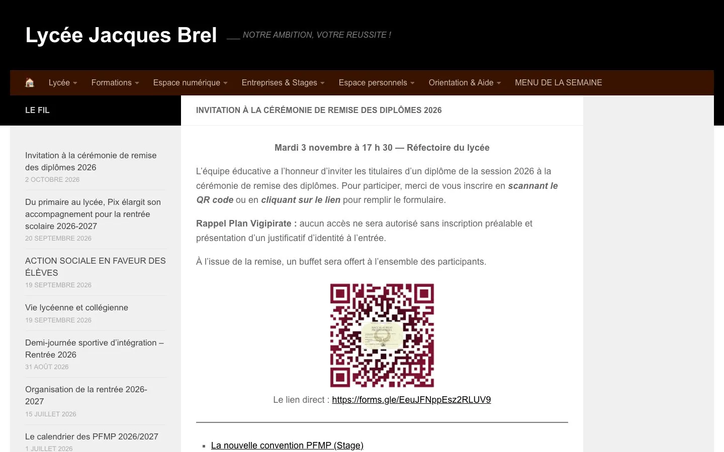 الموقع الإلكتروني لـ Lycée des métiers Jacques Brel