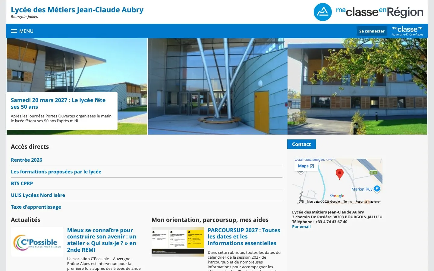 الموقع الإلكتروني لـ Lycée des Métiers Jean-Claude Aubry