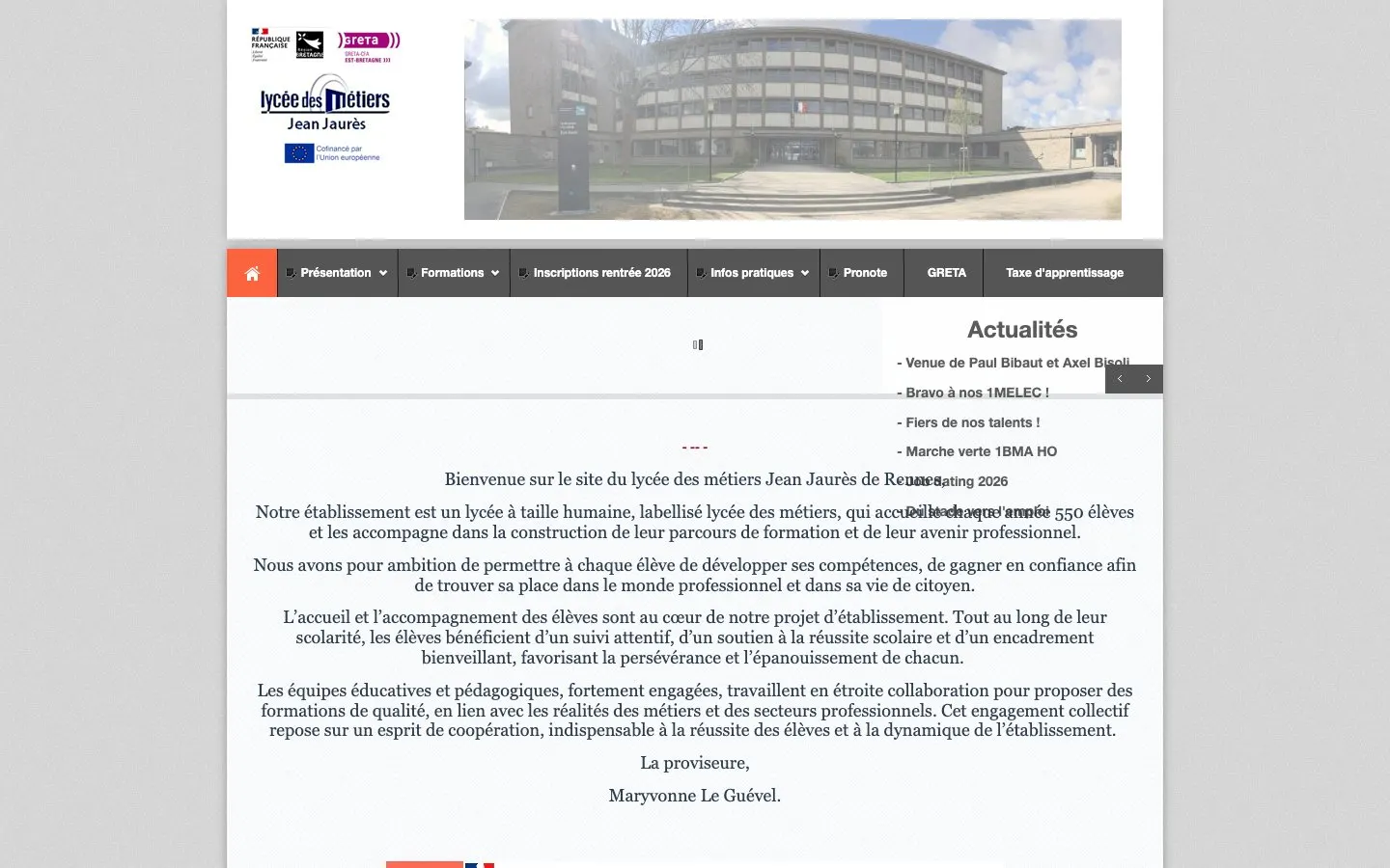 Die Website von Lycée des métiers Jean Jaurès