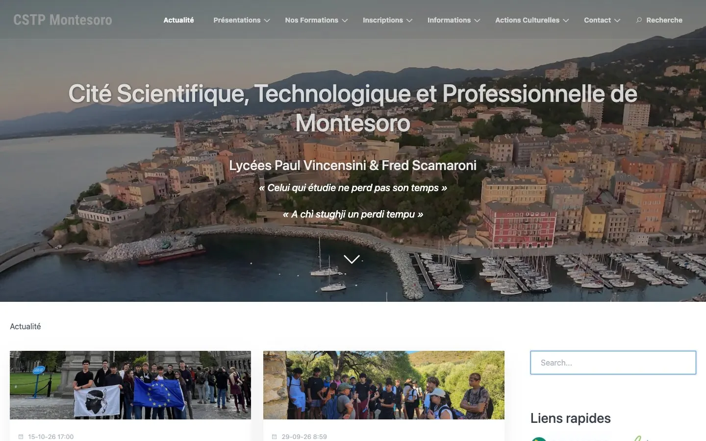 The website of Lycée Fred Scamaroni (Cité de Montesoro)