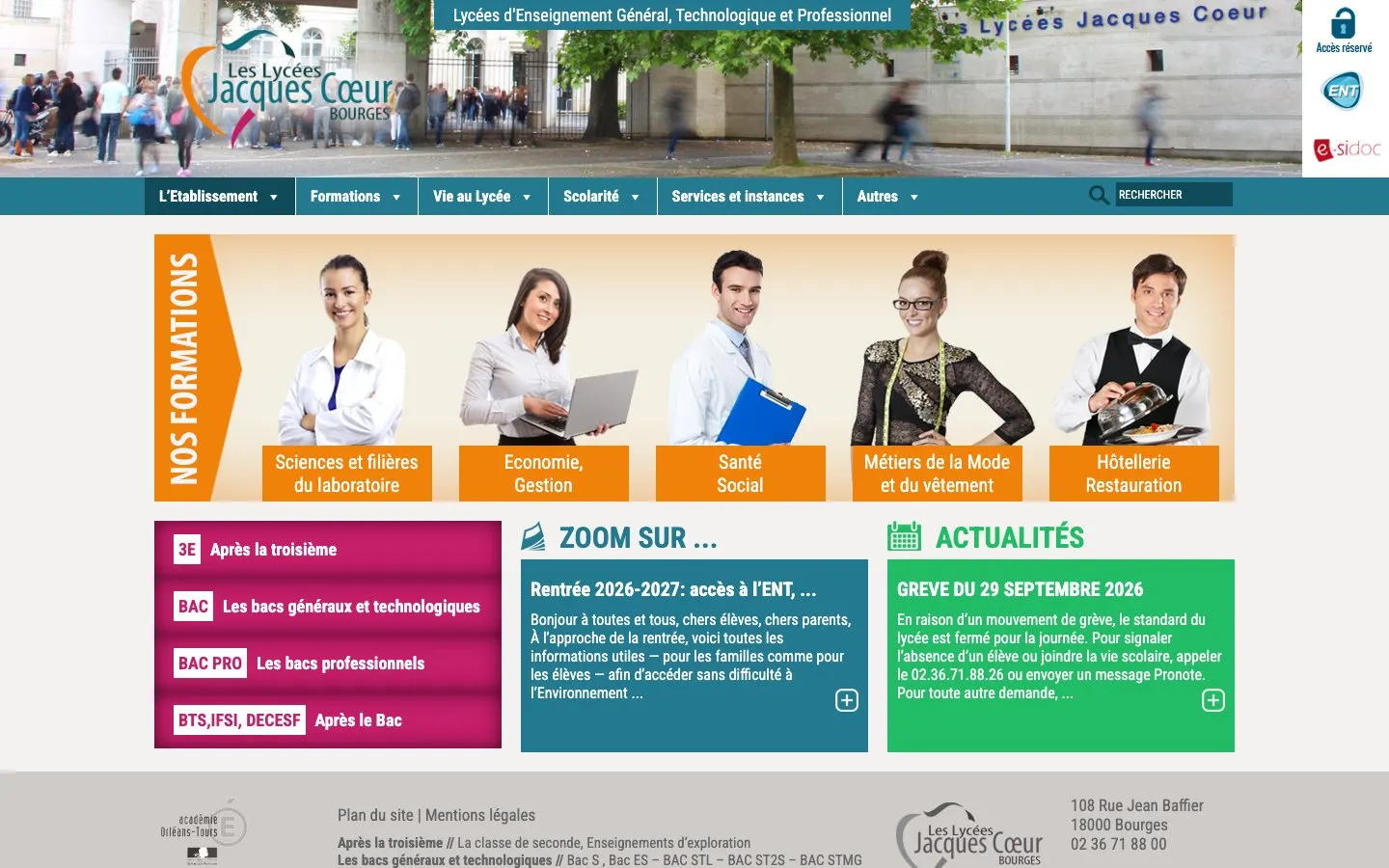 The website of Lycée Jacques Coeur
