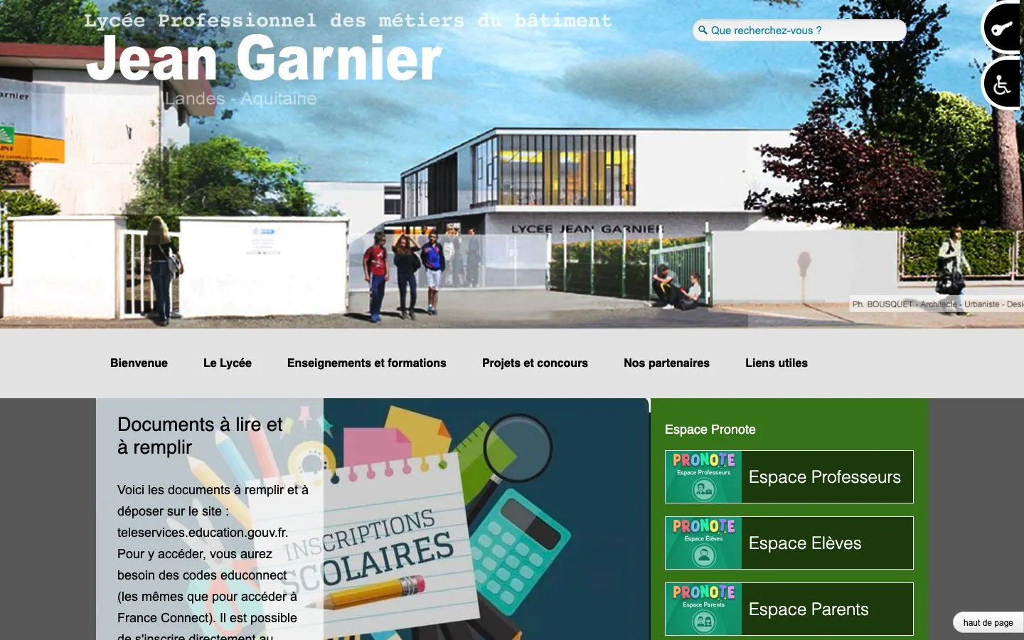 الموقع الإلكتروني لـ Lycée Jean Garnier
