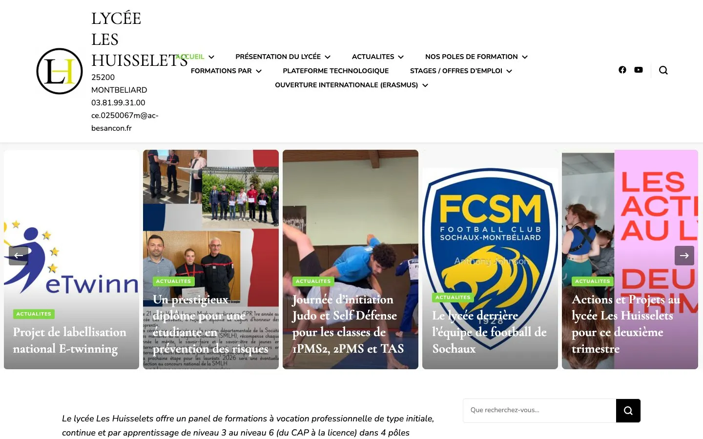 The website of Lycée Les Huisselets