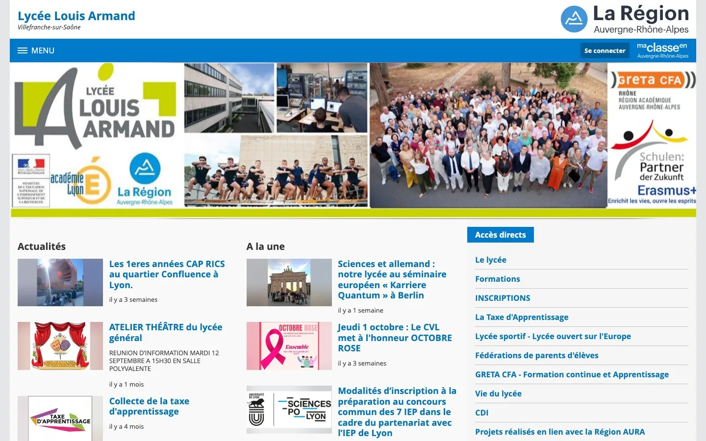 The website of Lycée Louis Armand