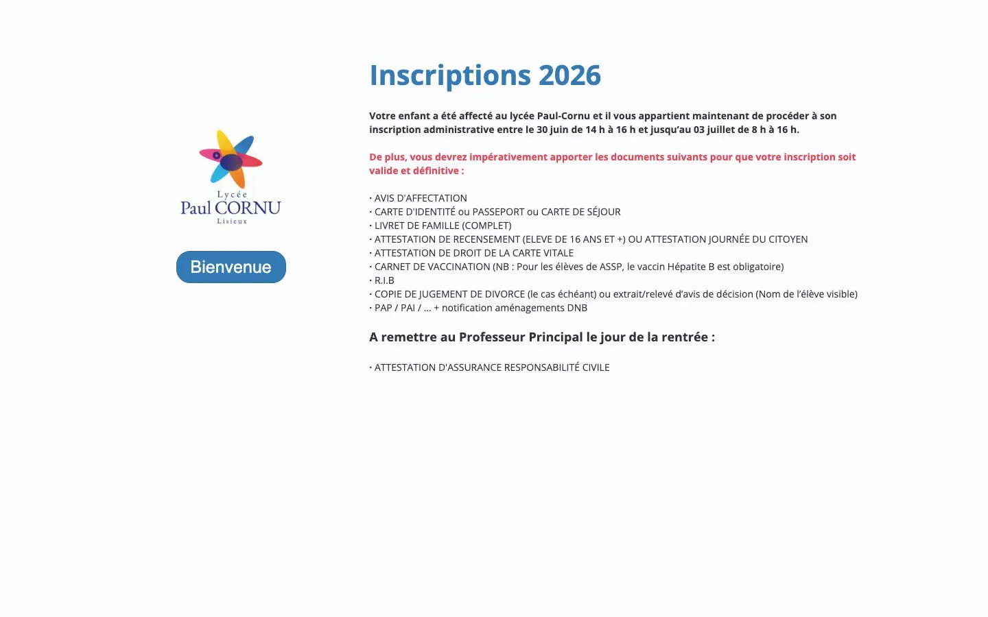 The website of Lycée Paul-Cornu