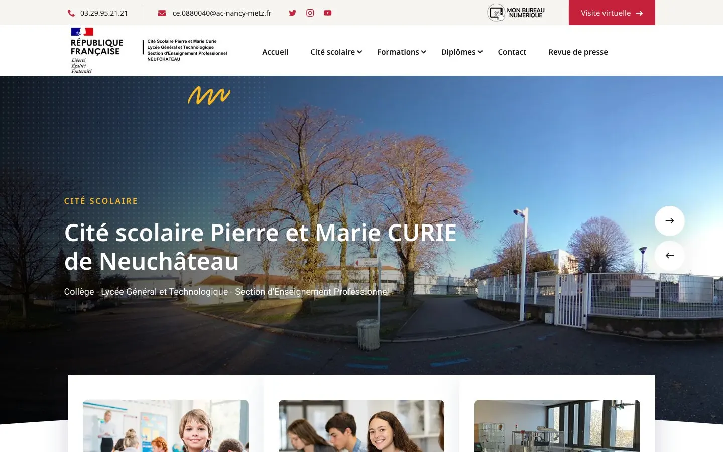 The website of Lycée Pierre et Marie Curie – Cité scolaire de Neufchâteau